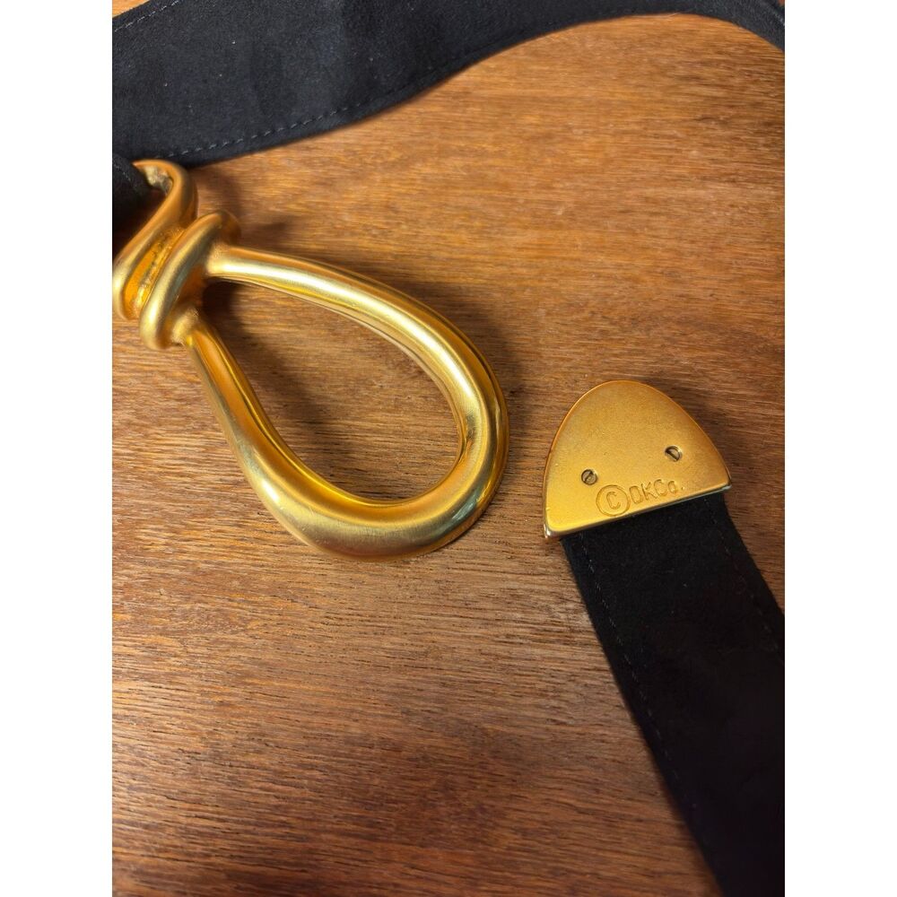 90s VTG Donna Karan x Robert Lee Morris Sculptural Black Tie Belt sz M - Picture 5 of 12
